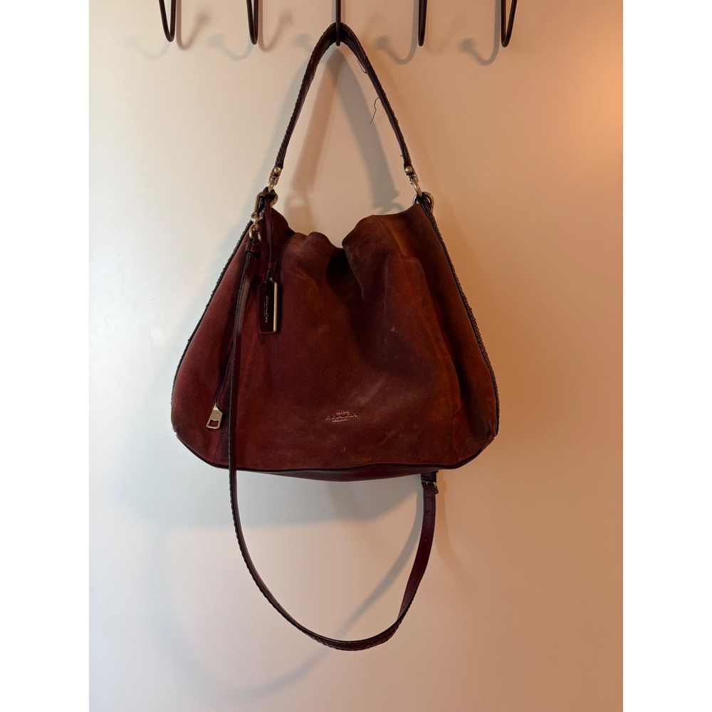 Coach Edie 31 Burgundy Suede Hobo Shoulder Bag Dark Red Braided Handle 57124